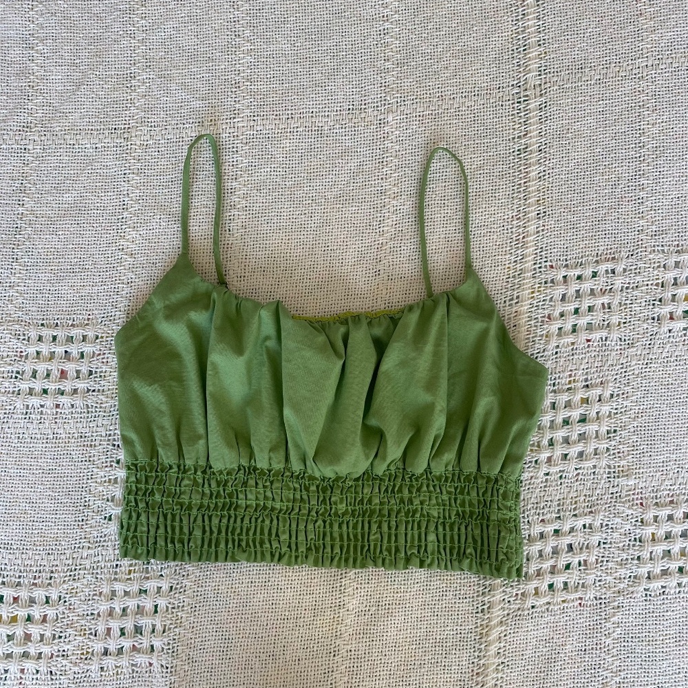 BLUE MOUNTAIN RUFFLED GREEN TANK